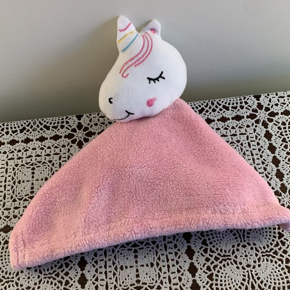 Le Bebe Pink Unicorn Lovey Blue Security Blankie Baby Blanket Soothing 11 Inch